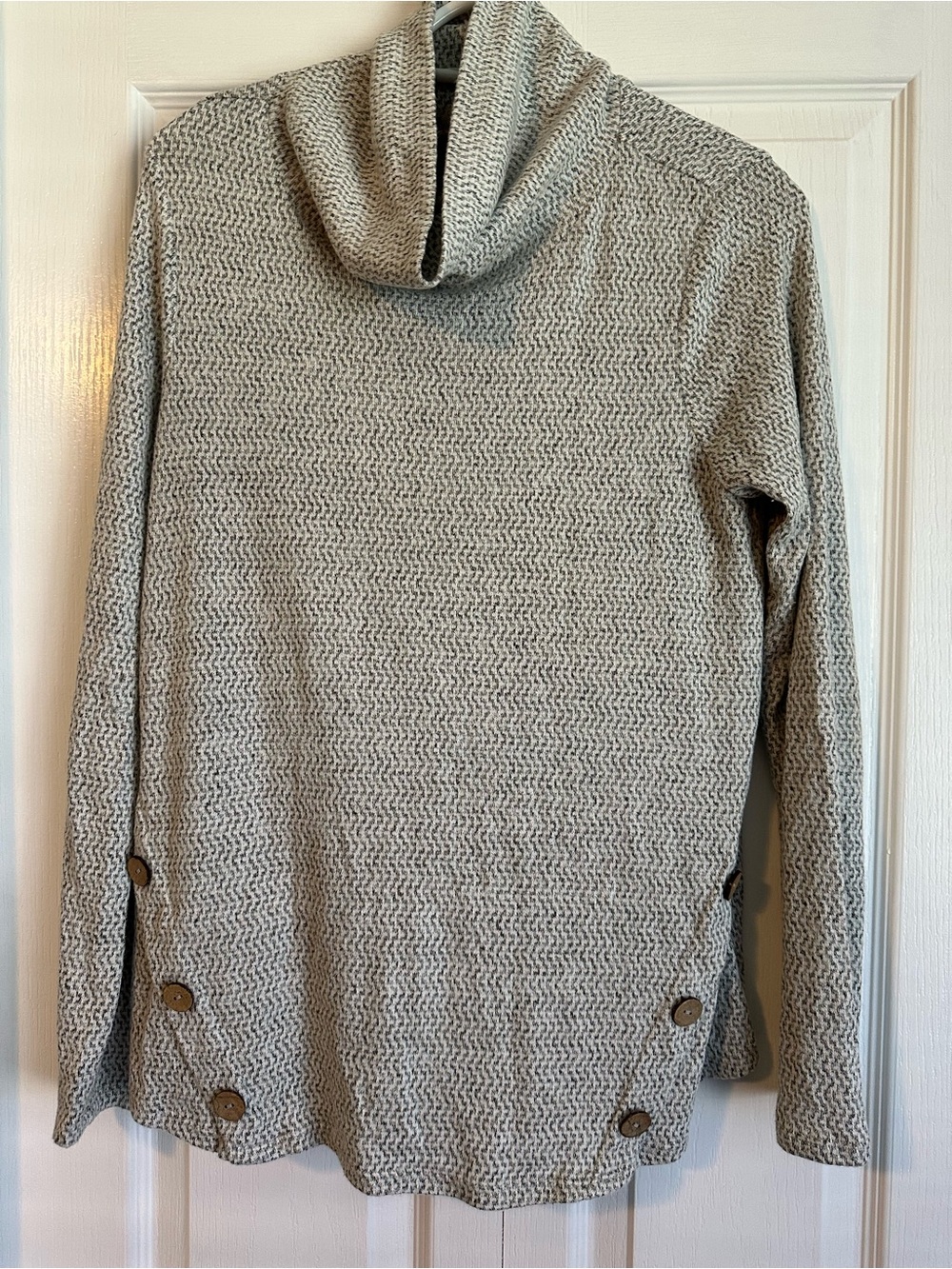 Misia Light Gray Cowl Neck Button-Accent Sweater